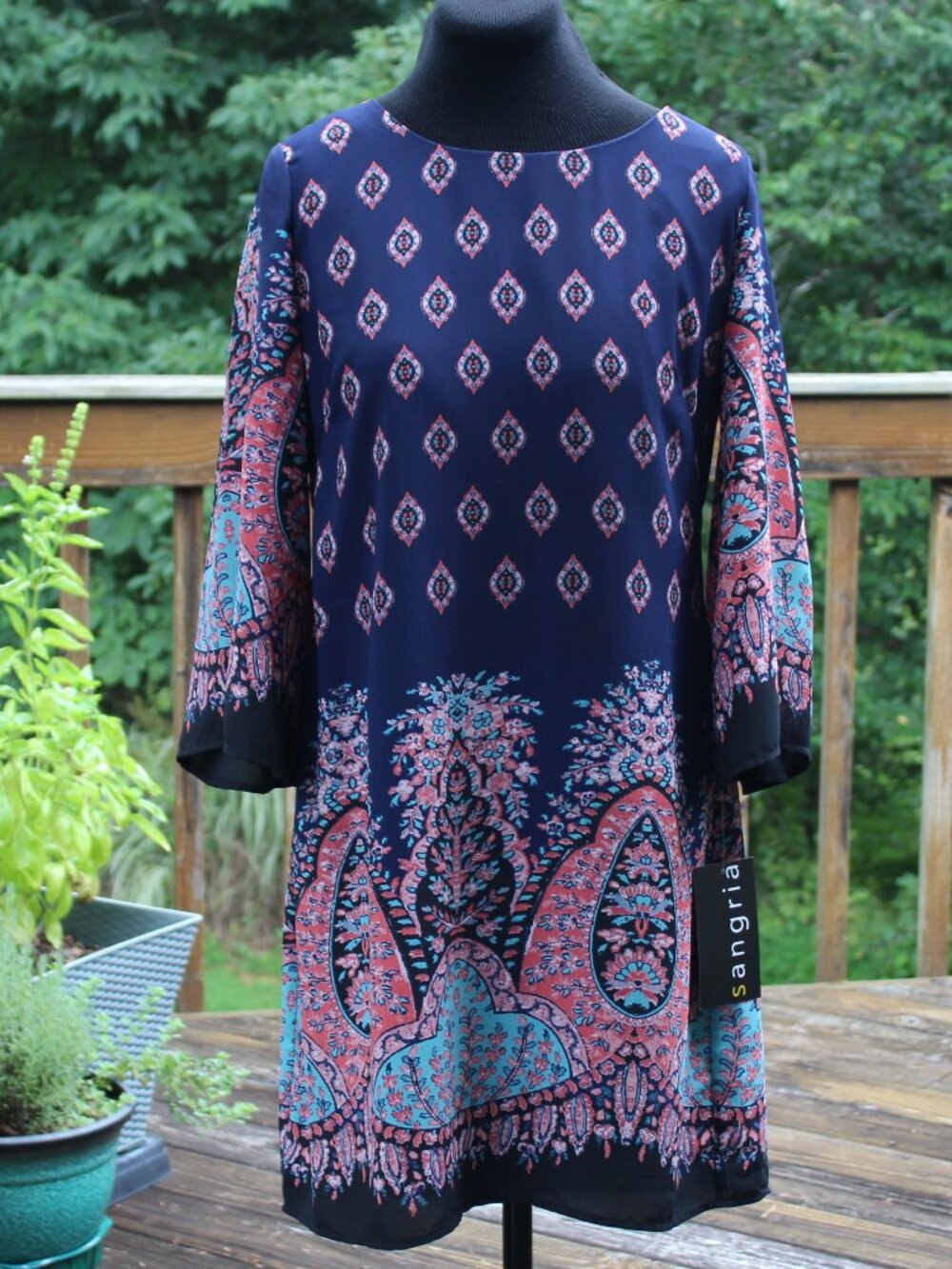 Sangria NWT Lightweight Floral Geometric Long Open Sleeve Dress - Size 10